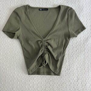 Zara Green Ruched Crop Top - Size Small
